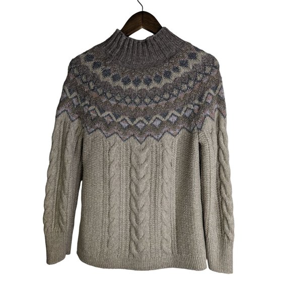 Chico's Mock Neck Cable Knit Yarn Pullover Sweater Textural Yarn Cozy sz 0 S - Picture 3 of 7